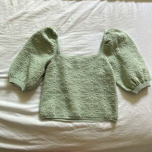 Zara Knit Cropped Puff Sleeve Top